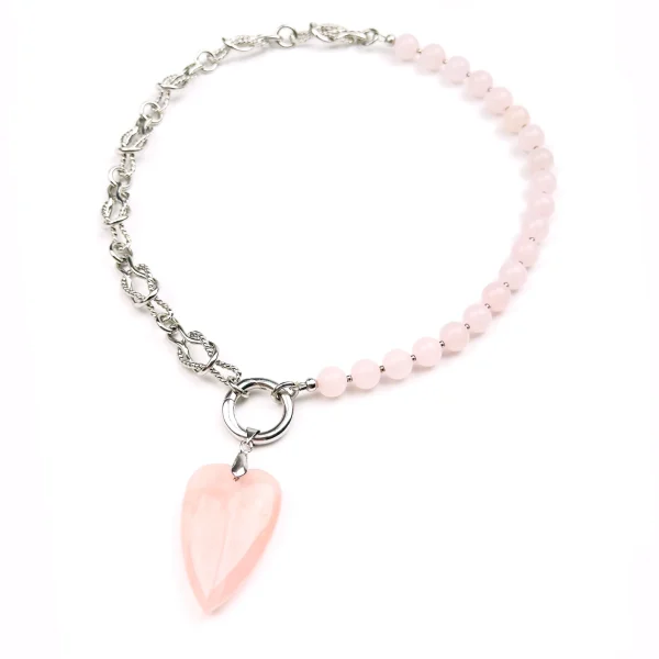 Колье БОЛЬШОЕ СЕРДЦЕ. Розовый Кварц