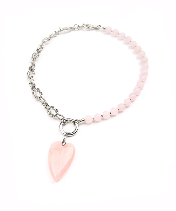 Колье БОЛЬШОЕ СЕРДЦЕ. Розовый Кварц