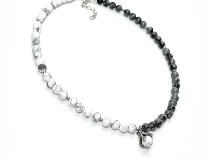 Колье КОГОТЬ ДРАКОНА. Обсидиан и Магнезит