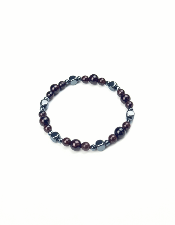 Браслет КУБИКИ. Гранат и гематит