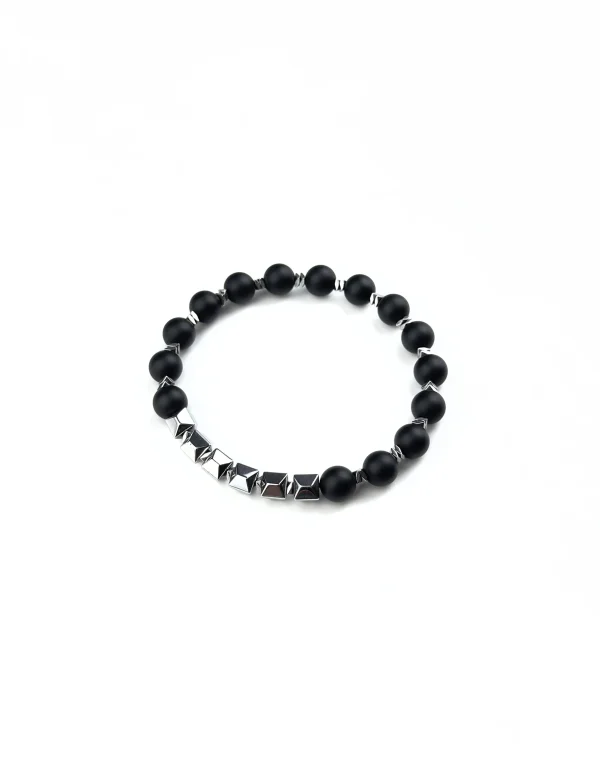 Браслет СТАЛЬНОЙ ХАРАКТЕР. Черный агат