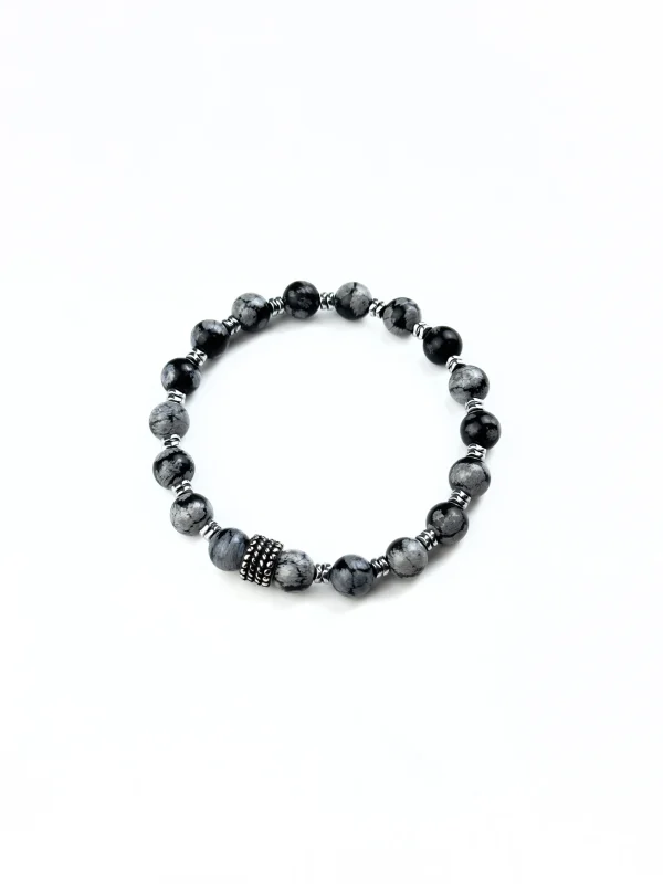 Браслет СТАЛЬНОЙ ХАРАКТЕР. Снежный обсидиан