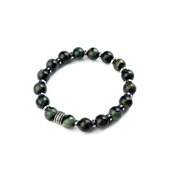 Браслет СТАЛЬНОЙ ХАРАКТЕР. Зеленая яшма