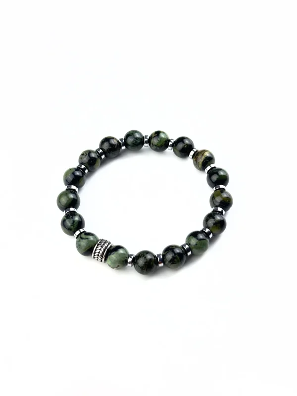 Браслет СТАЛЬНОЙ ХАРАКТЕР. Зеленая яшма